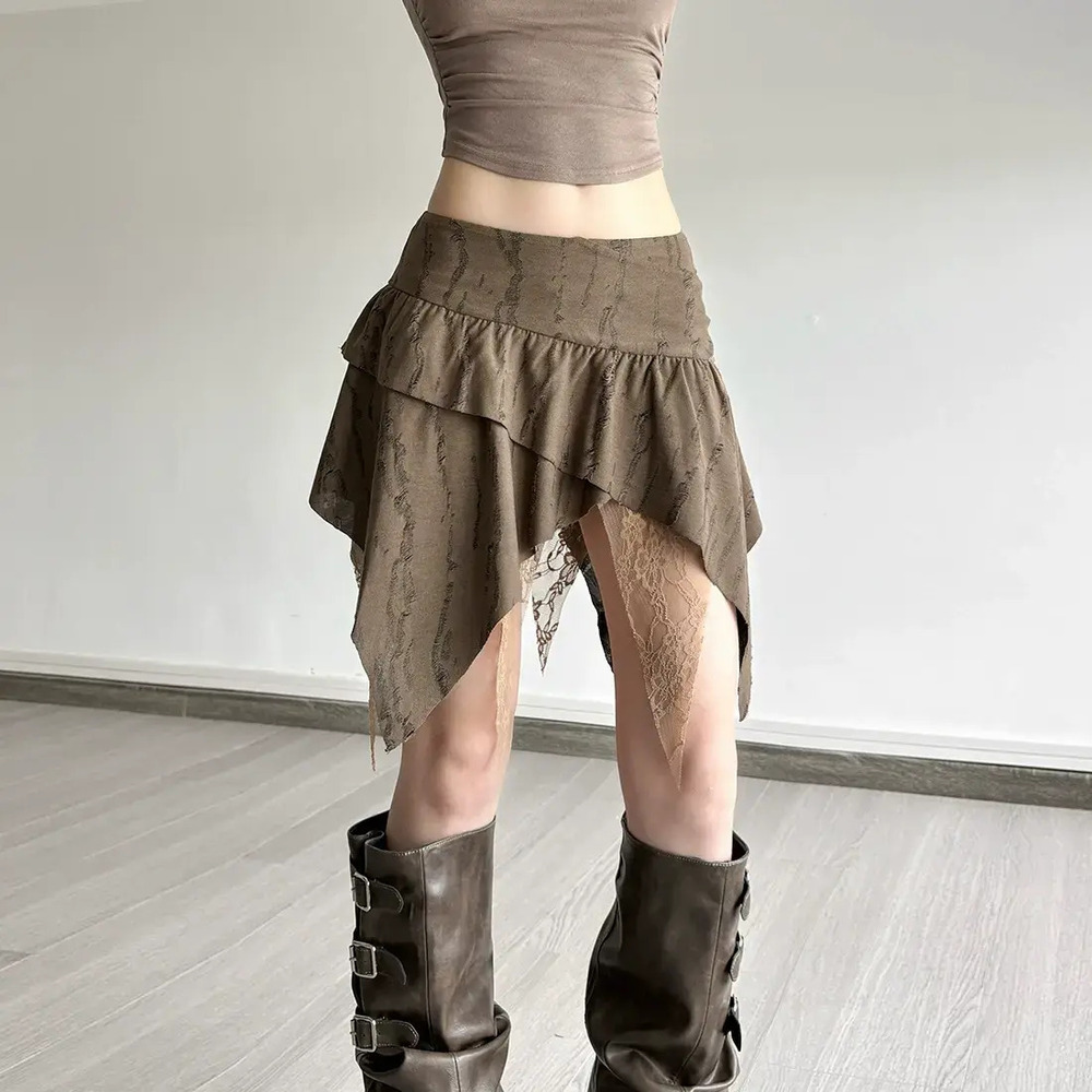 H&M Fall Vintage Irregular Lace Patchwork Pleated Short Skirt
